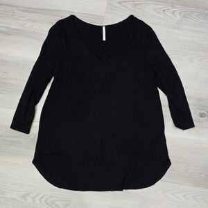 Lime n Chili Black Crisscross V-Neck Women's Tunic Top Size L